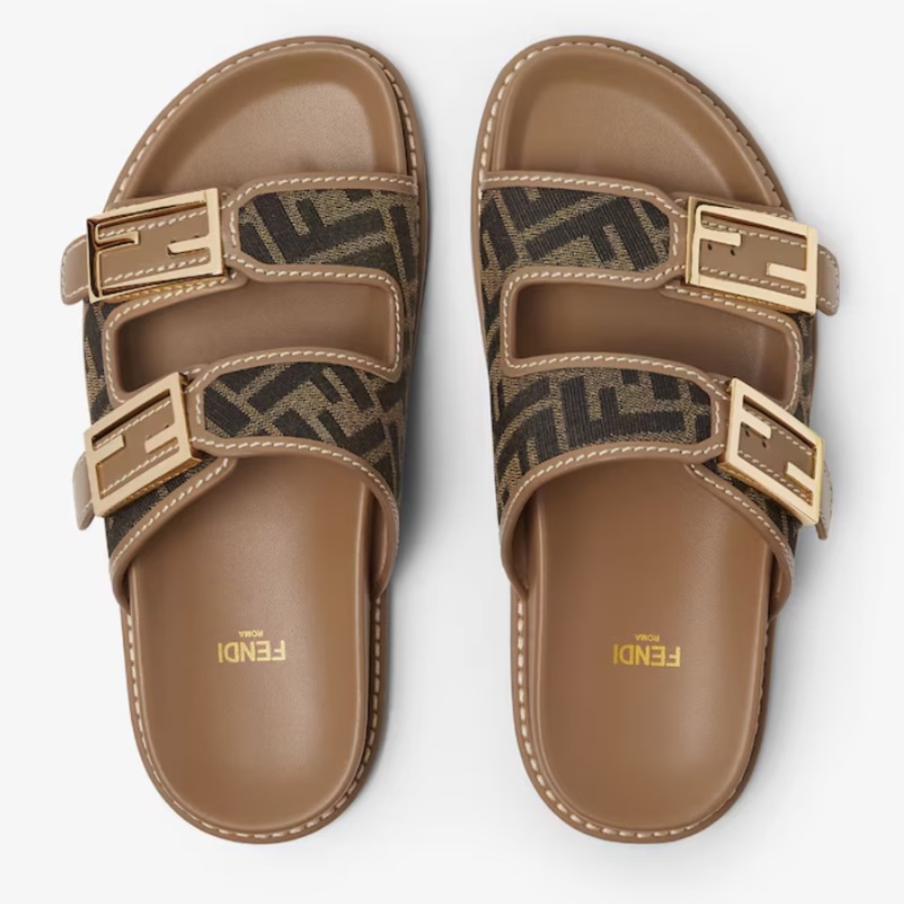 Brown FF fabric Slides